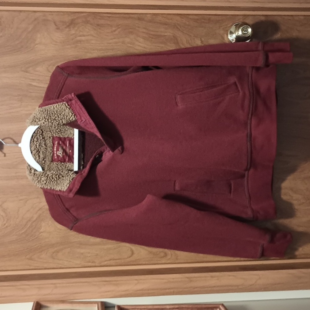 G H Bass Co Burnt Red Quarter Button Pullover Pockets Sweatshirt Shirt Mens Med